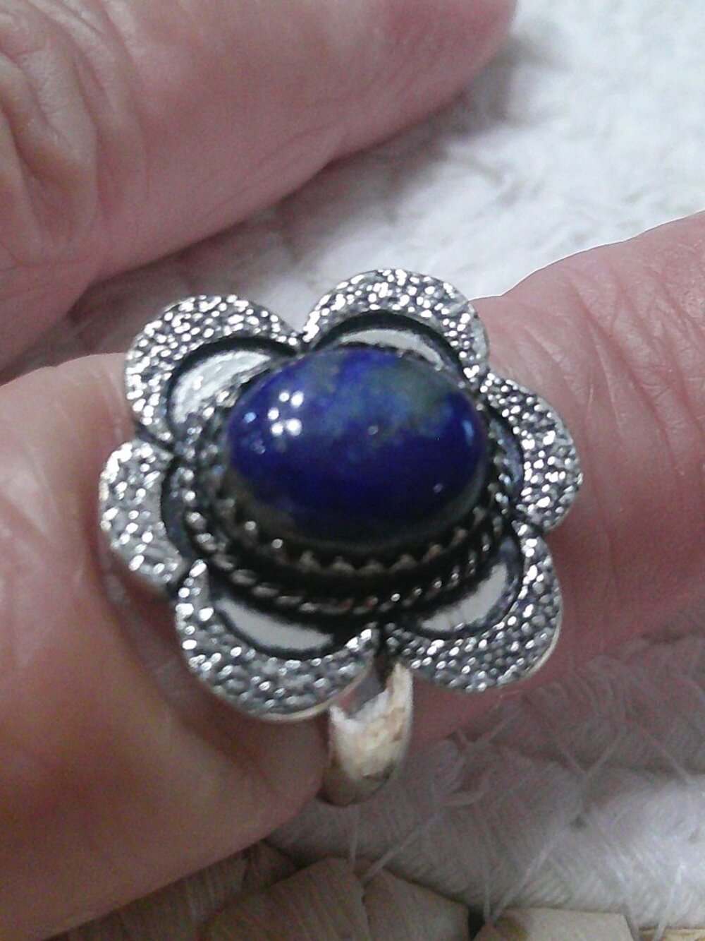 Beautiful LAPIS LAZULI FLOWER Handmade Sterling 925 Ring Size 9.75 #244F